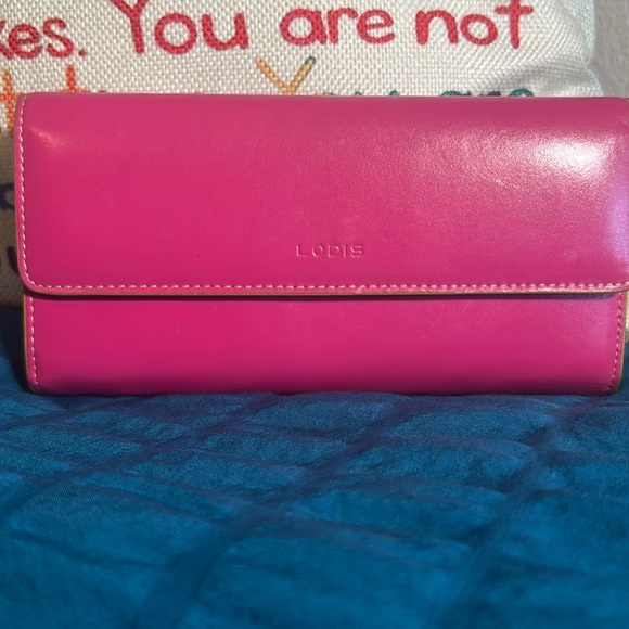 Lodis Audrey Checkbook Clutch Wallet - Pink/Lime Green Wallet Sleek and Vibrant - Picture 1 of 7